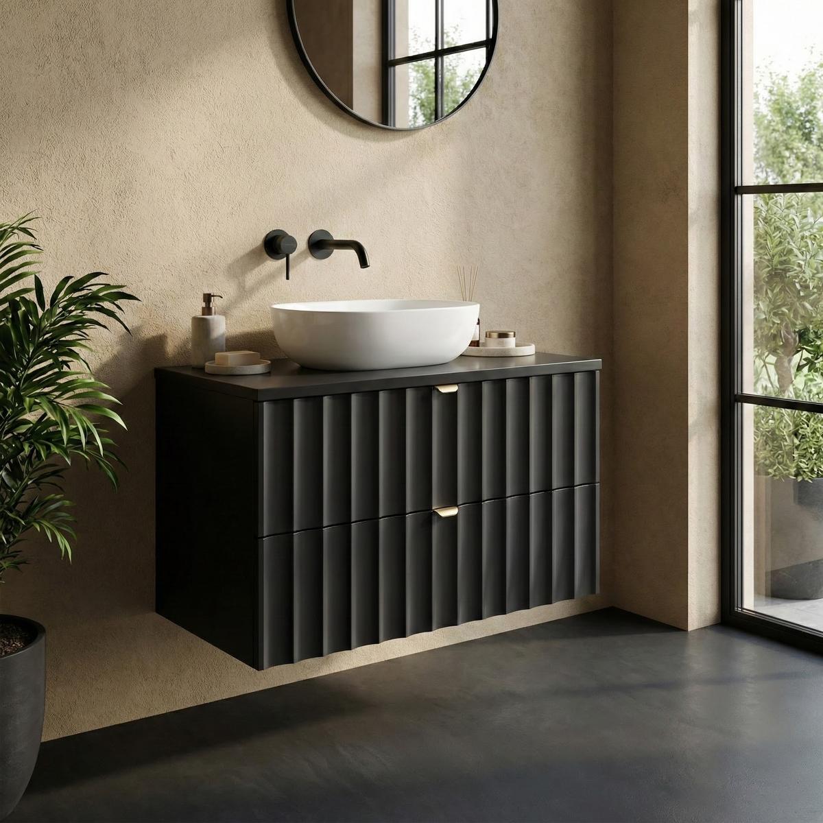 WASCHBECKENUNTERSCHRANK Azore 2 Schubladen Schwarz Matt - 80 x 46 x 52 cm - Schwarz, Holz (80/46/50cm) - Badplaats