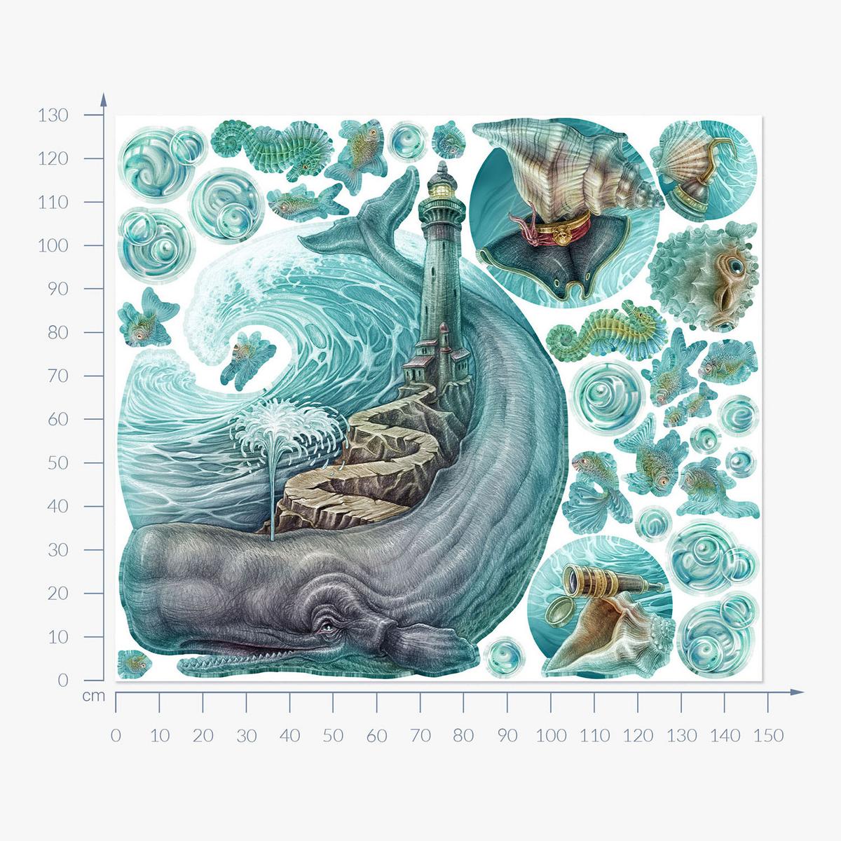 WANDAUFKLEBER 130x149cm - Leuchtturm - Multicolor, Kunststoff (130/149/0.1cm) - Wallfluent