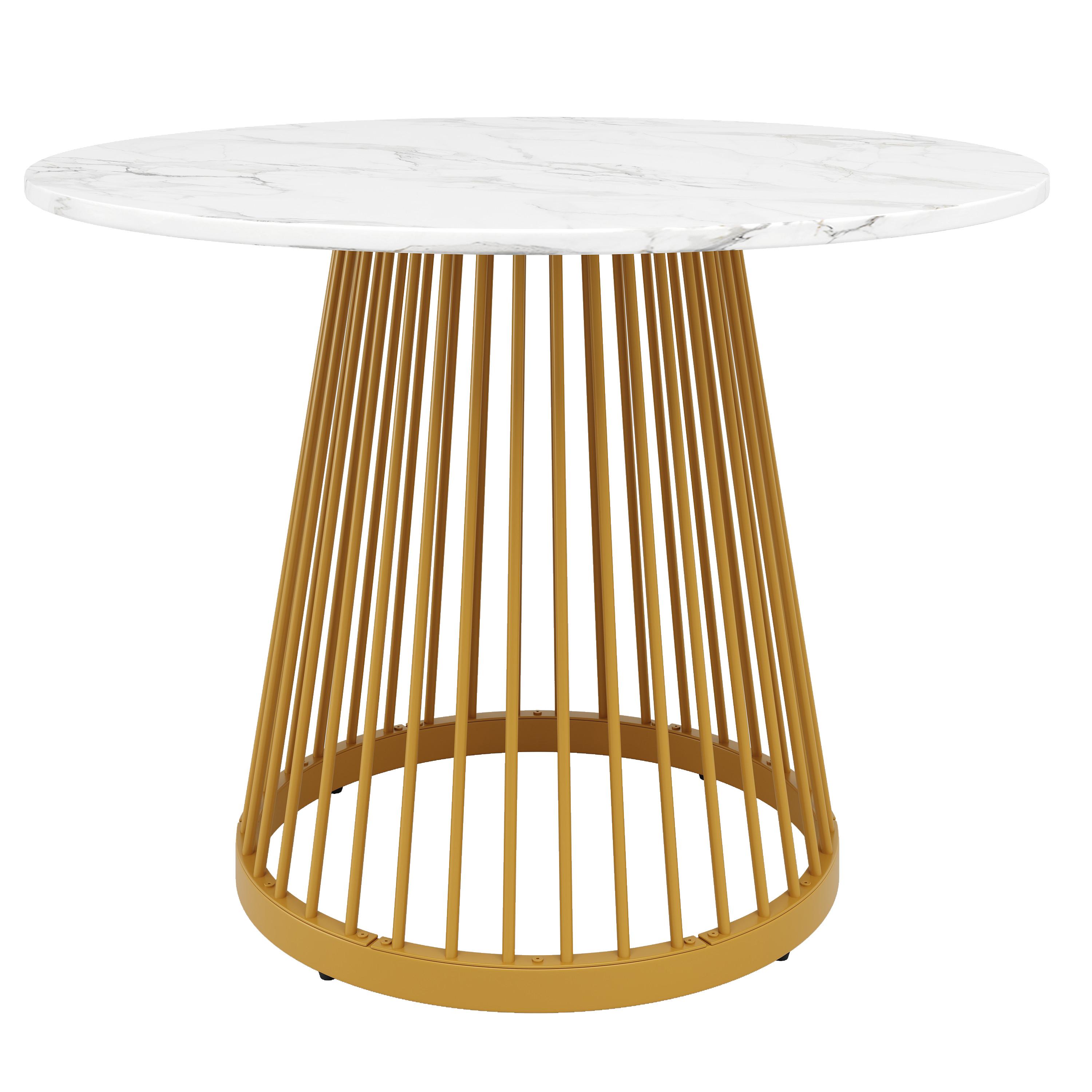 ESSTISCH runder marmor-optik & gold Ø 80 cm für 4 personen - Goldfarben, Holzwerkstoff (80/80/76cm) - Urban Meuble