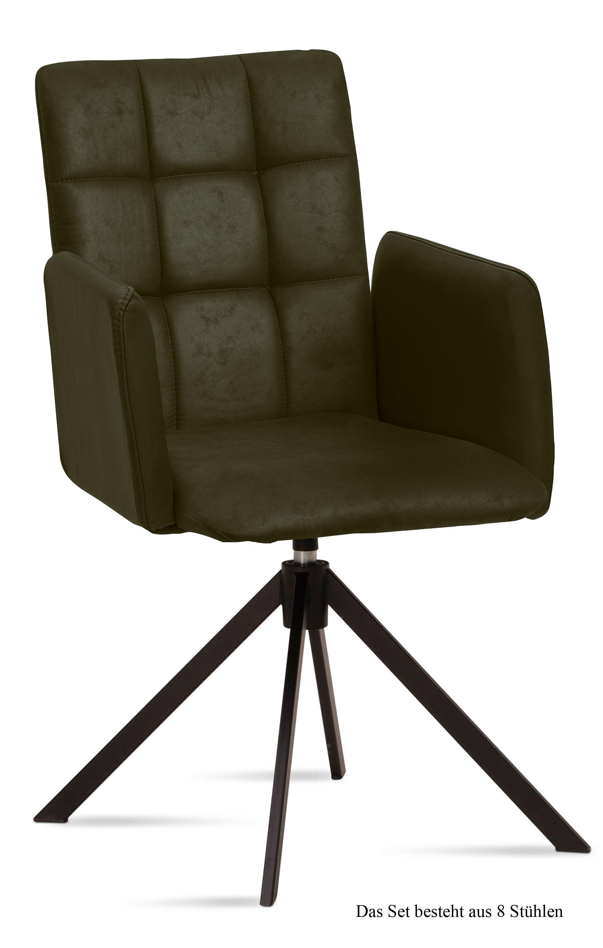 ARMLEHNSTUHL drehbar (8er-Set) Deeann 52x91x60 Schwarz/Khaki - Dunkelgrün/Schwarz, Kunststoff (60/91/52cm) - 58aufmkessel