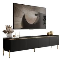 TV-SCHRANK CELINE 200 cm schwarz matt auf gerade goldenen Füßen - Schwarz, Holzwerkstoff (200/49/40cm) - Lookway