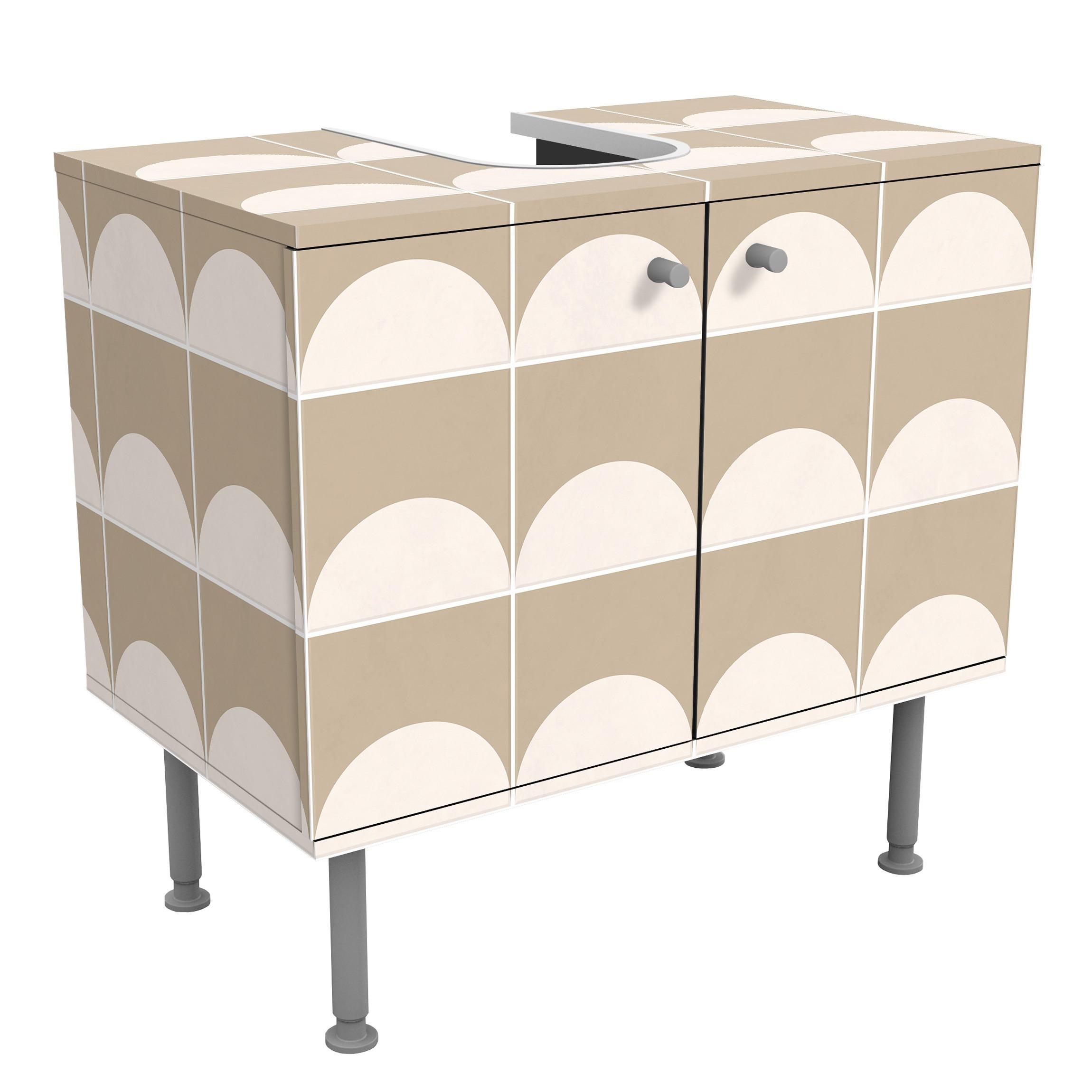 WASCHBECKENUNTERSCHRANK Fliesen mit Halbkreisen Beige 60/55/35 cm - Beige, Holzwerkstoff (60/55/35cm) - Bilderwelten
