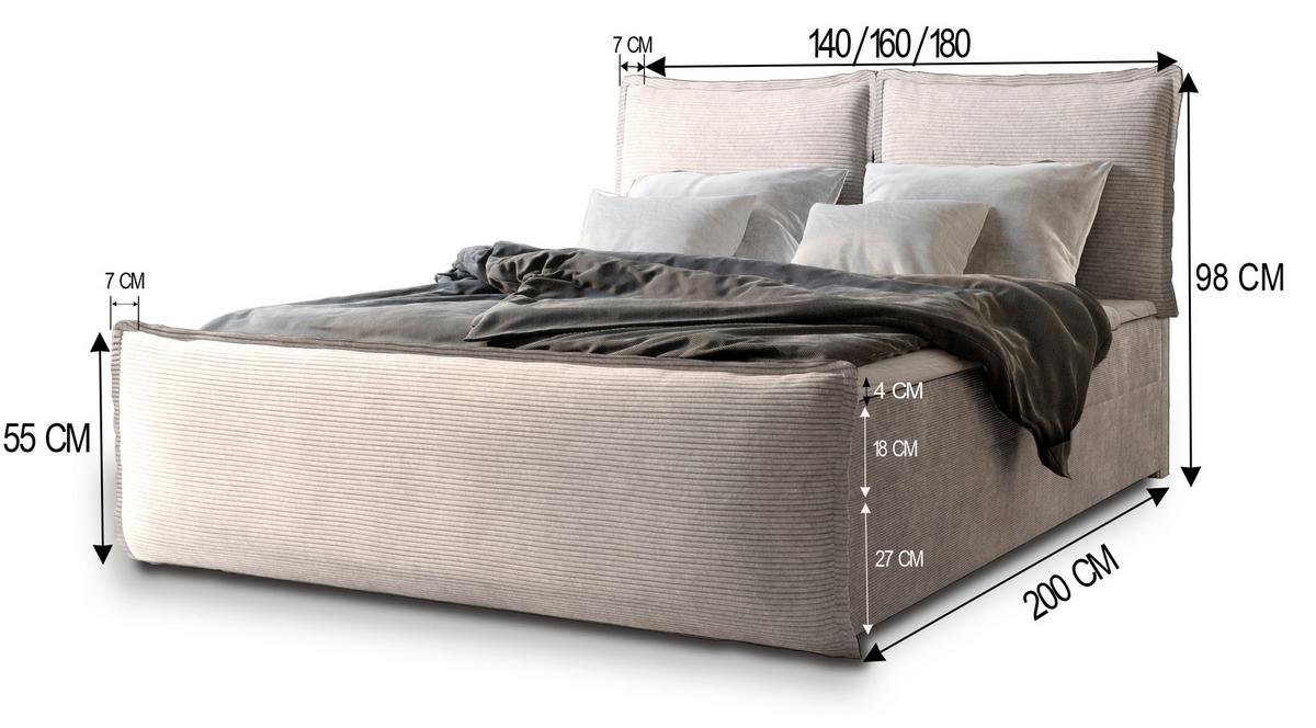 BOXBETT MONTA 160x200 cm mit Matratze und Topper - Hellgrau - Hellgrau, Holz (160/200cm) - MASSENO