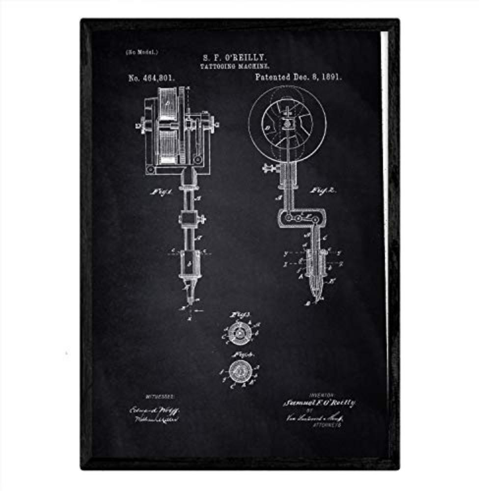 POSTER Tätowiermaschine Patent A3 Rahmenlos - Klar/Schwarz, Papier (29.7/5/42cm) - Nacnic