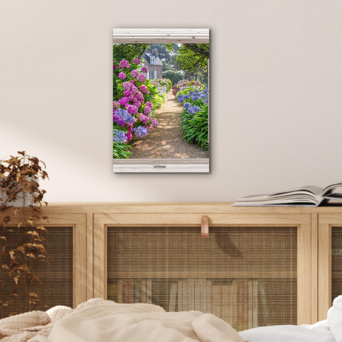 METALLBILD Hortensie - Durchsichtig - Blumen - Sommer - Lila - Weg 20x30 cm - Lila, Metall (20/30cm) - MuchoWow