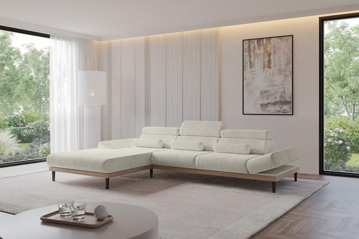 ELEKTRISCHES ECKSOFA Links MONA 316x205x85 Creme Cord - Ecru/Creme, Holzwerkstoff/Textil (316/205cm) - ALTDECOR
