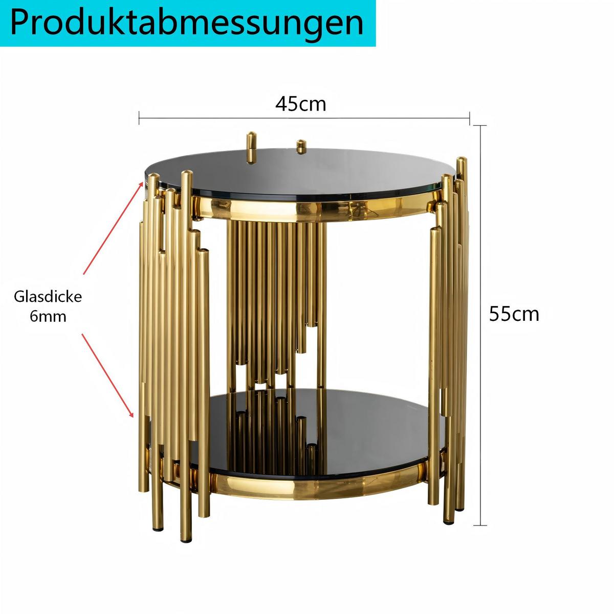 BEISTELLTISCH glas schwarz & gold, 2 ebenen - Schwarz, Metall (45/45/55cm) - Urban Meuble