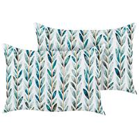 GARTENKISSEN 2er-Set Blattmotiv weiß/grün 40/60 cm Loano - Weiß, Textil (40/60cm) - Beliani