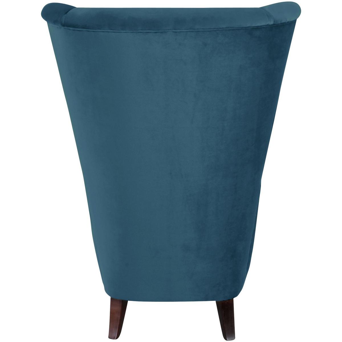 HOCHLEHNSESSEL Kailey Bezug Samtvelours Buche nussbaum dunkel / petrol - Blau, Kunststoff (96/122/89cm) - 58aufmkessel