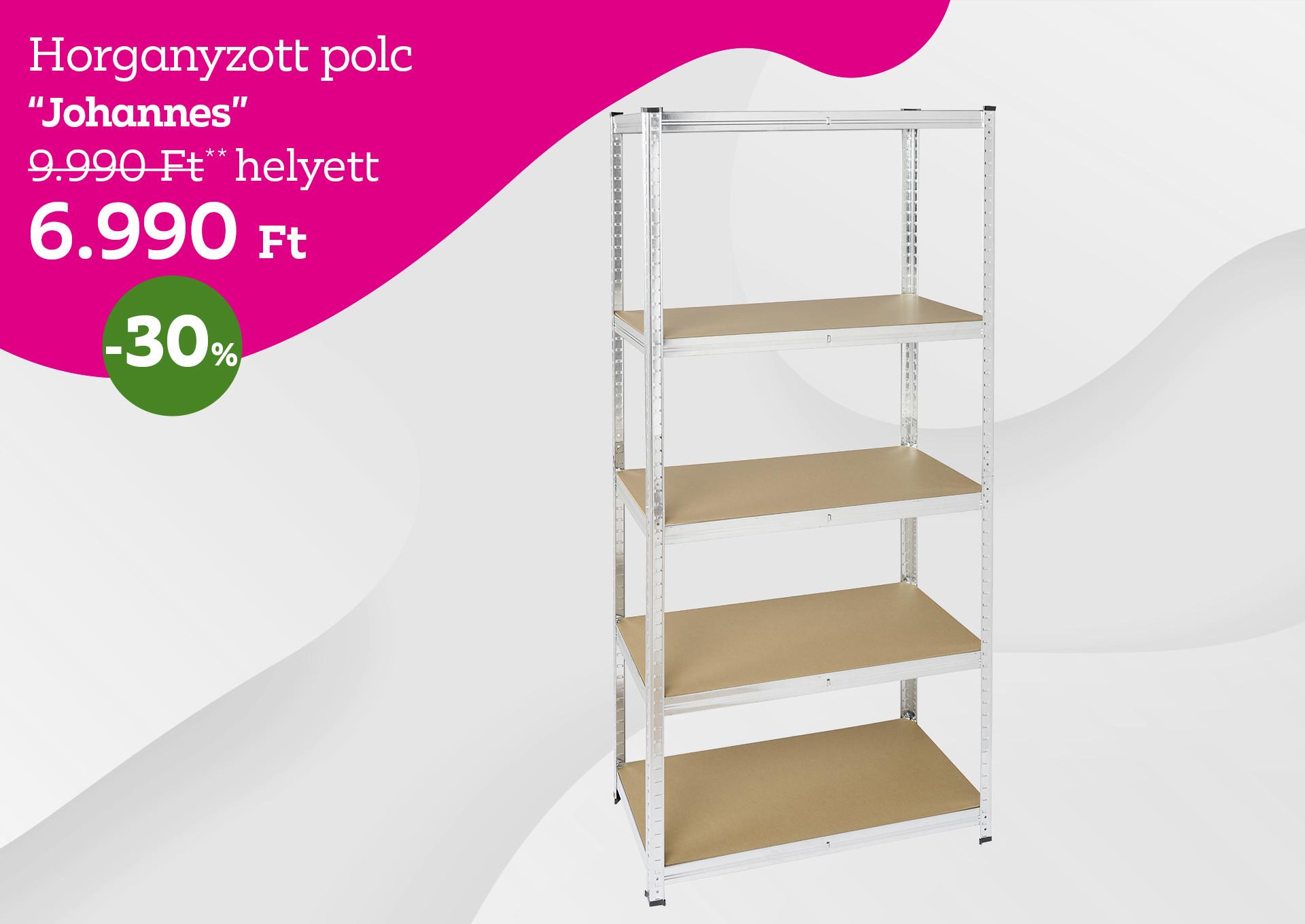 Horganyzott polc JOHANNES 9990 Forint helyett 6990 Forint, kedvezmény mértéke 30%
