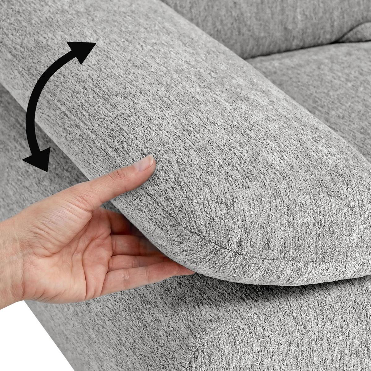 ECKSCHLAFSOFA Sora Mini mit verstellbaren Kopfstützen und Schlaffunktion, Chenille-Stoff, Hellgrau, Links - Hellgrau/Schwarz, Textil (285/190cm) - Beautysofa