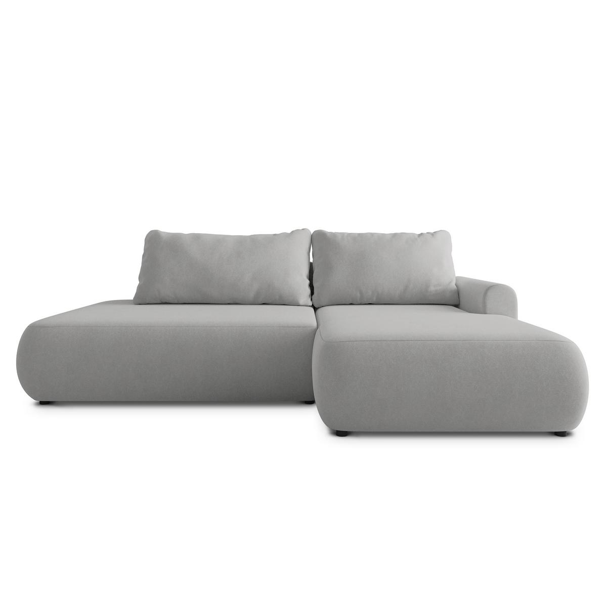 ECKSOFA NUVIRA CL R-S Hellgrau Samtstoff mit Schlaffunktion - Hellgrau, Holzwerkstoff/Textil (279/158cm) - MASSENO