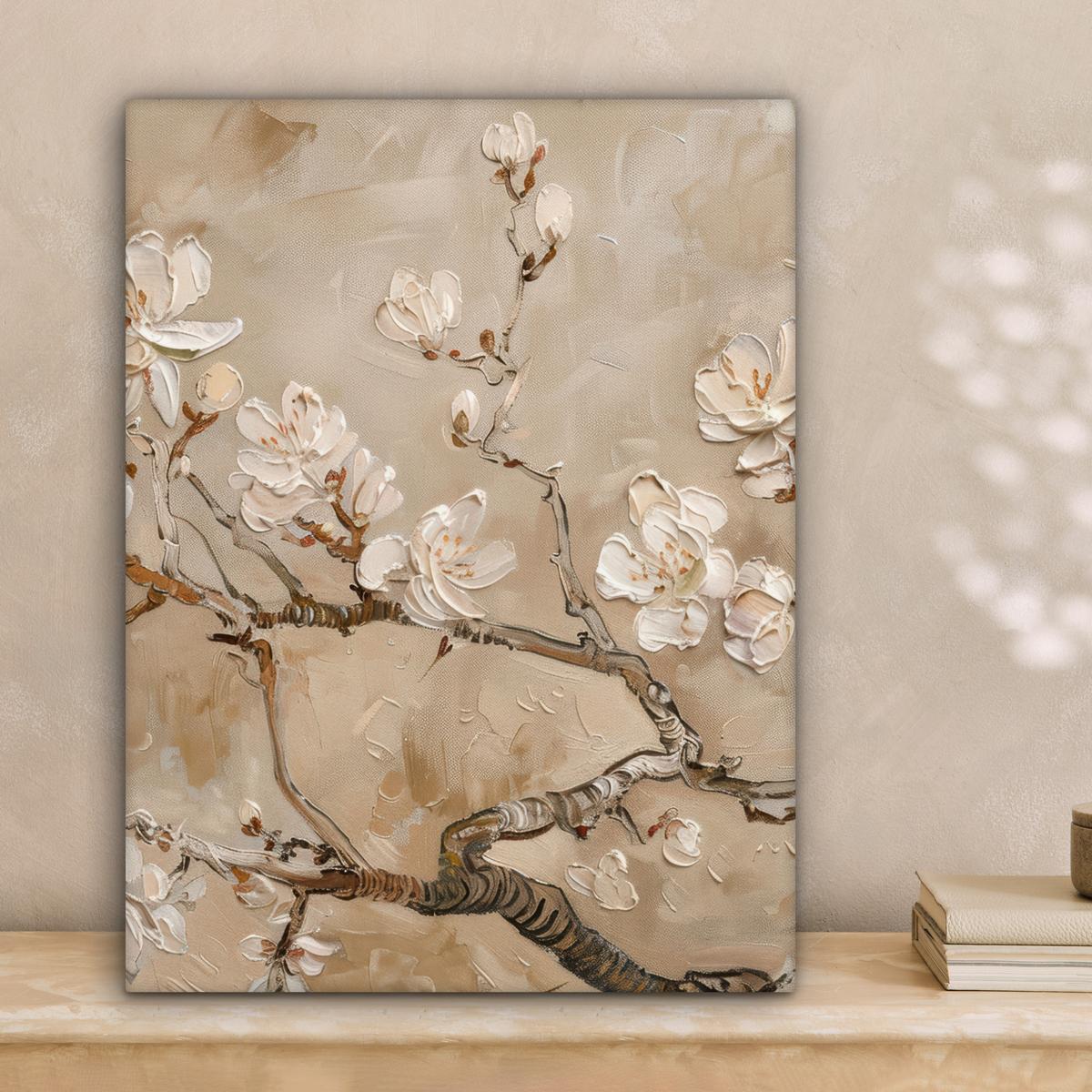 LEINWANDBILD Blumen - Modern - Beige - Weiß - Blüte Room Decor 30x40 cm - Beige, Textil (30/40cm) - MuchoWow