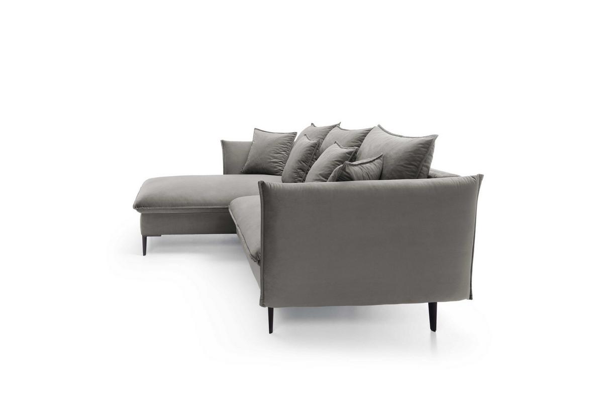 ECKSOFA SOLE Grau Plüsch-Stoff mit Schlaffunktion - Grau, Holz (258/167cm) - MASSENO