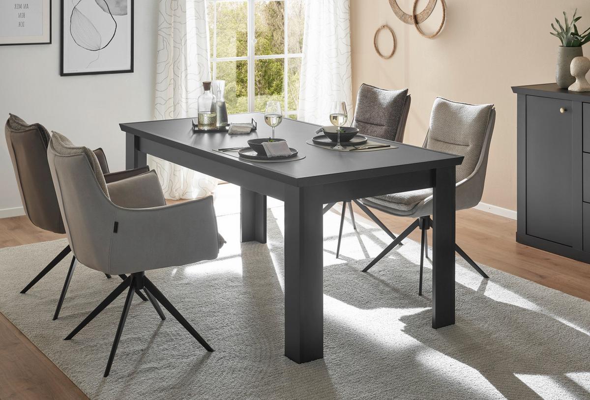 ESSTISCH schwarz matt 180 x 90 cm, Esszimmer Tisch Landhaus-Stil - Schwarz, Holzwerkstoff/Metall (180/77/90cm) - Furn.Design