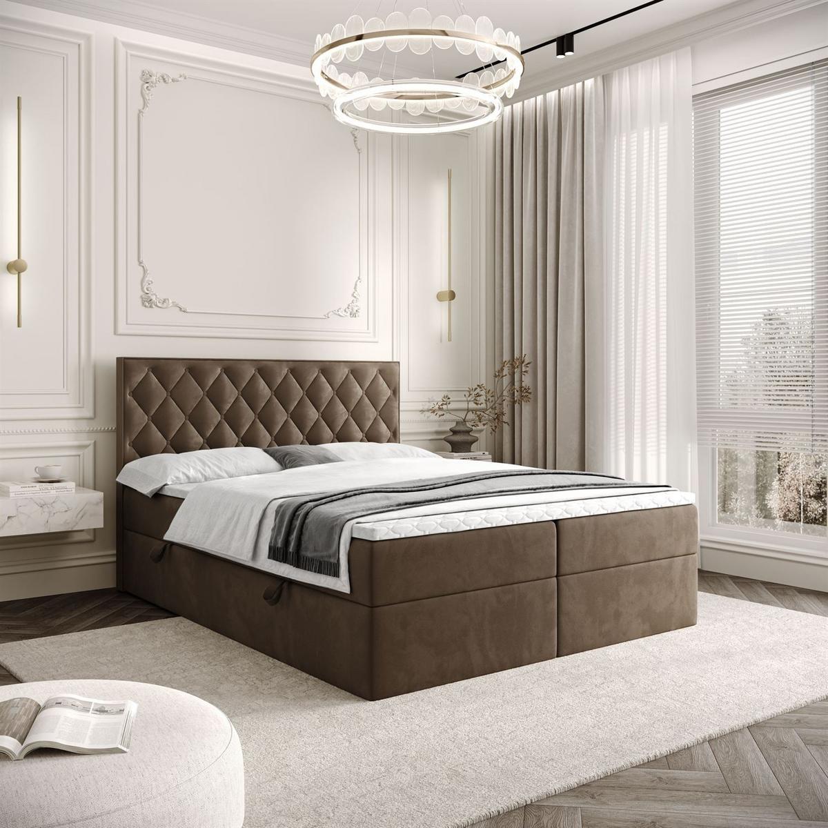 BOXSPRINGBETT INEZ mit Bettkasten mit Topper 160x200 cm Royal Velvet 196 - Braun, Textil - Lookway