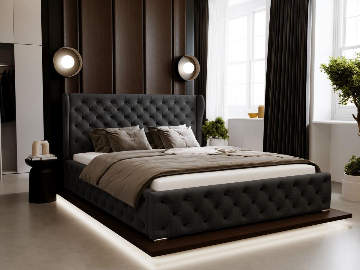POLSTERBETT Kingston 180x200 Schwarz - Schwarz/Naturfarben, Holz/Kunststoff (180/200cm) - Graingold