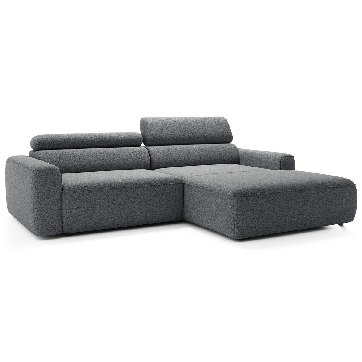 ECKSOFA Fando mit Schlaffunktion, L-Form, 4-Sitzer 252 cm, rechts Flechtstoff Grau - Schwarz/Grau, Holz/Kunststoff (182/252cm) - Selsey