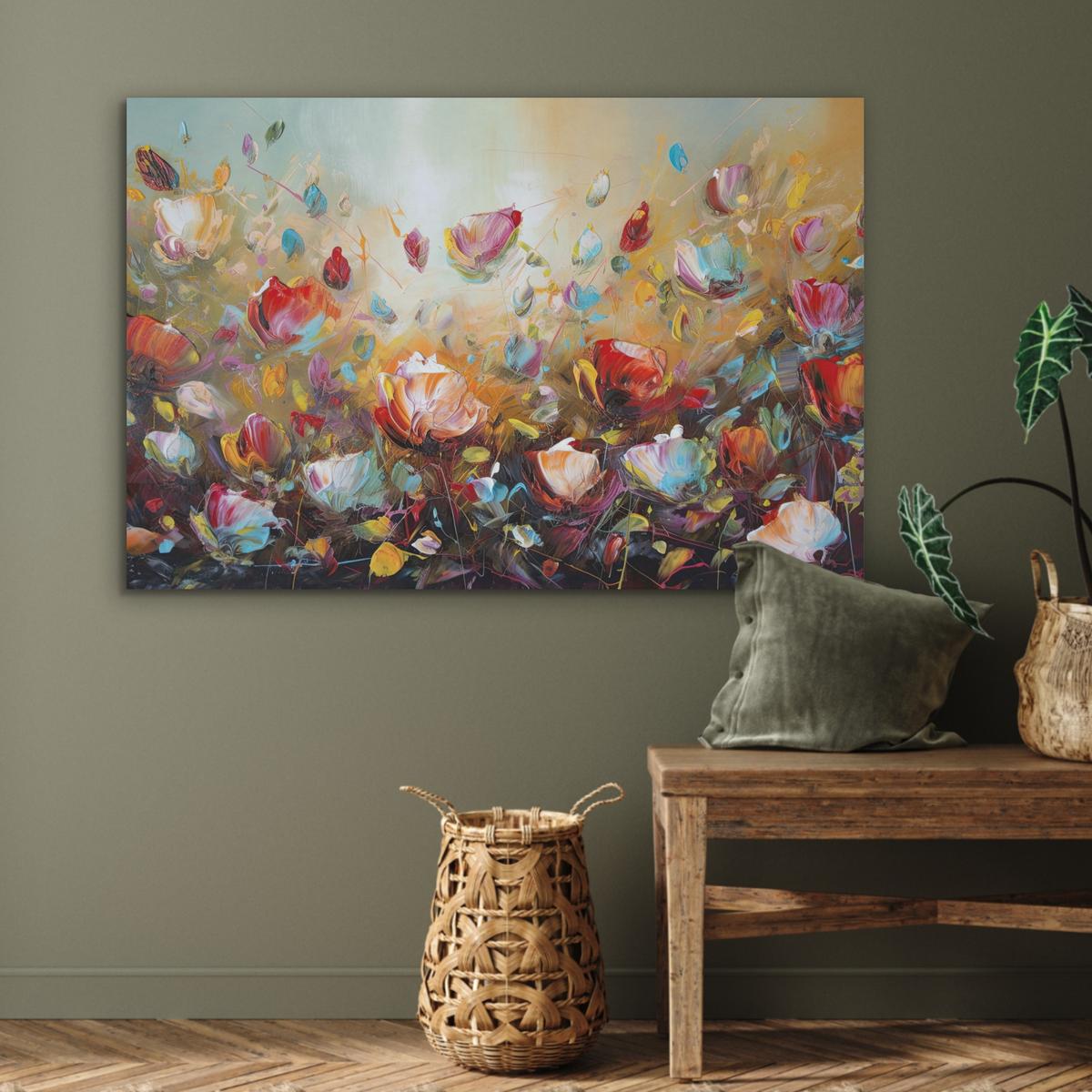AKUSTIKBILD Blumen - Kunst - Natur - Ölgemälde Wandbild Wohnzimmer 100x70 cm - Multicolor, Kunststoff (100/70/0.9cm) - MuchoWow