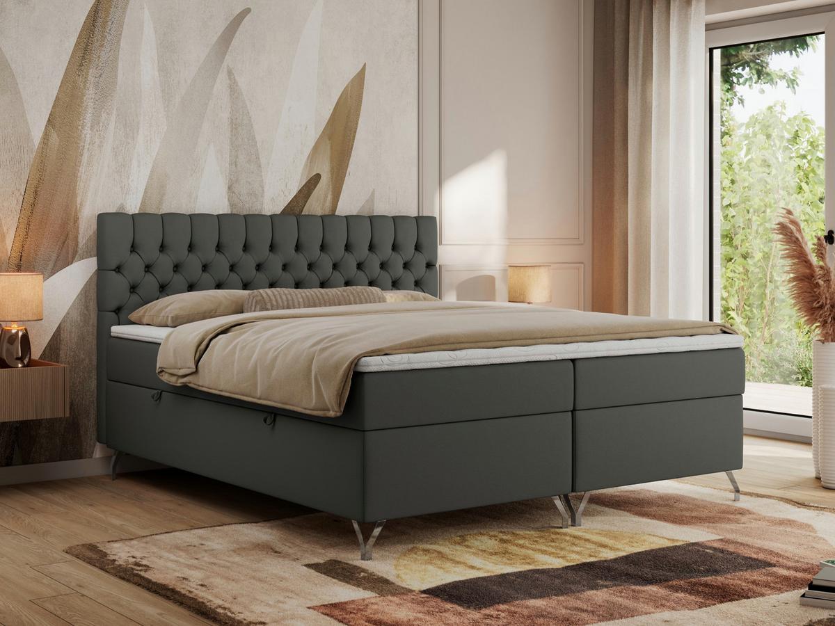 BOXBETT GRIMALDI 140/200 Dunkelgrau Kunstleder - H4 - Dunkelgrau, Holz/Textil (140/200cm) - MKS