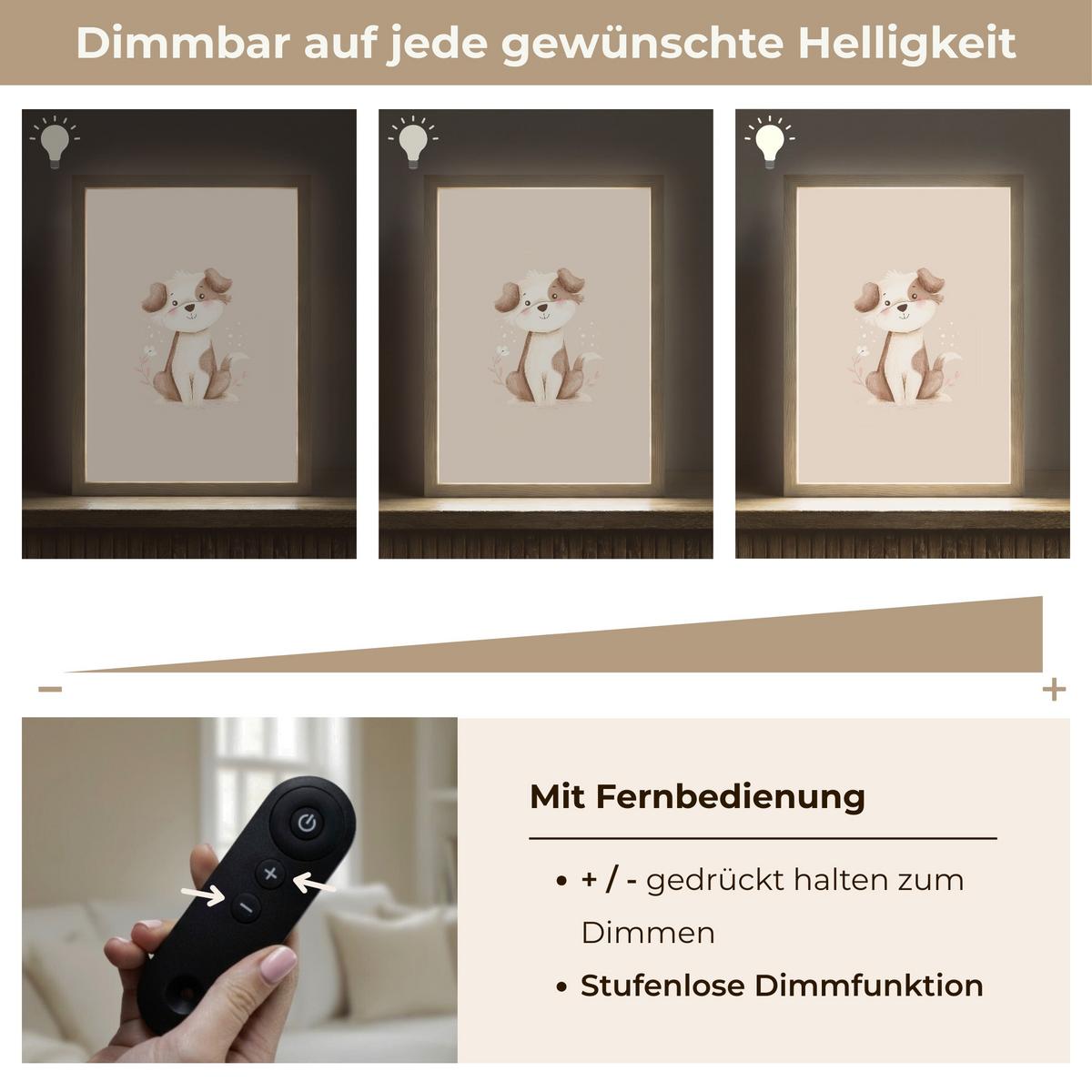 WANDLEUCHTE MIT AKKU Hund - Gefleckt - Braun 30x40 cm - Beige, Holzwerkstoff (30/40/8cm) - OnlyWow