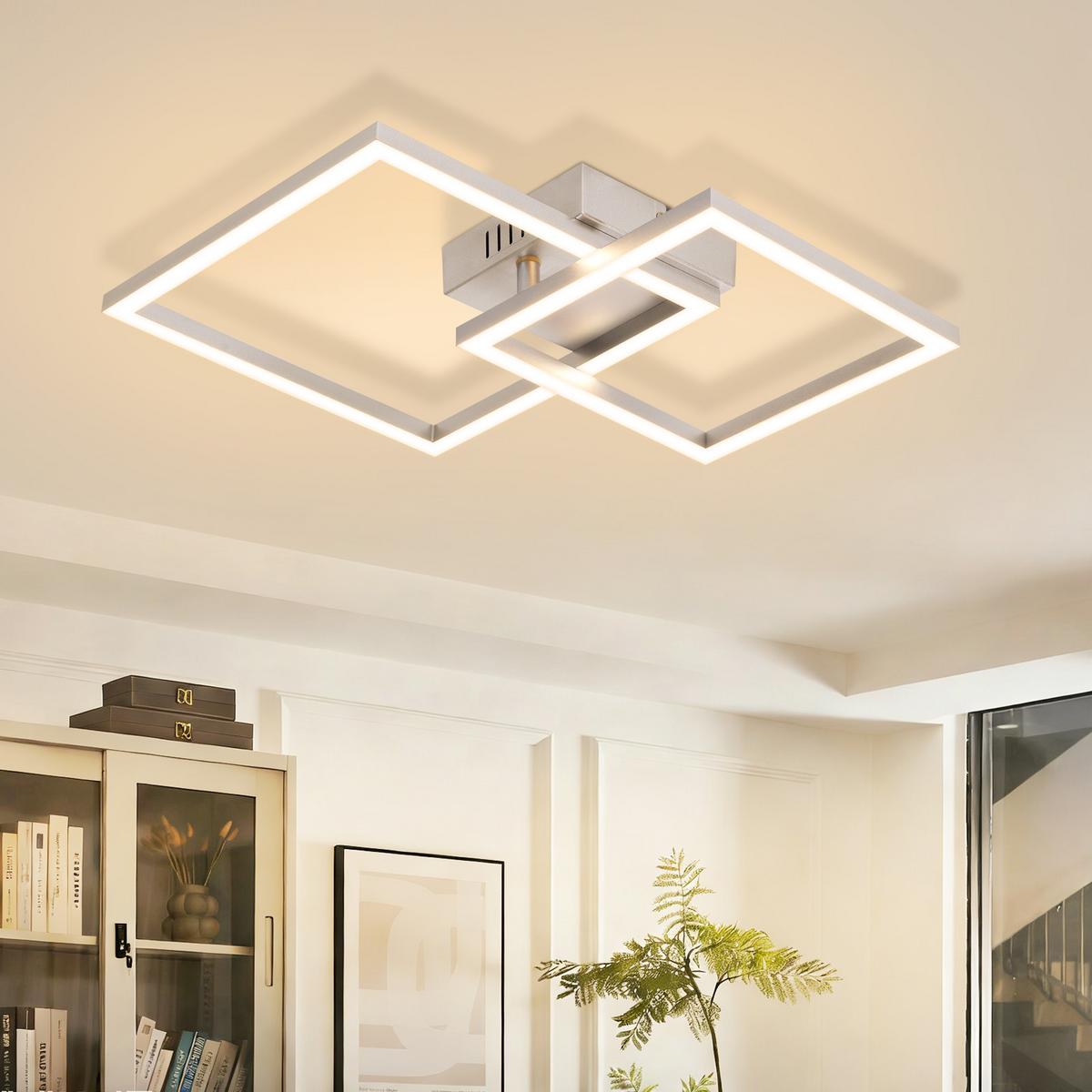 LED DECKENLEUCHTE Elwynne 34.5/34.5/6.7 cm - Silberfarben, Kunststoff (34.5/34.5/6.7cm) - ZMH