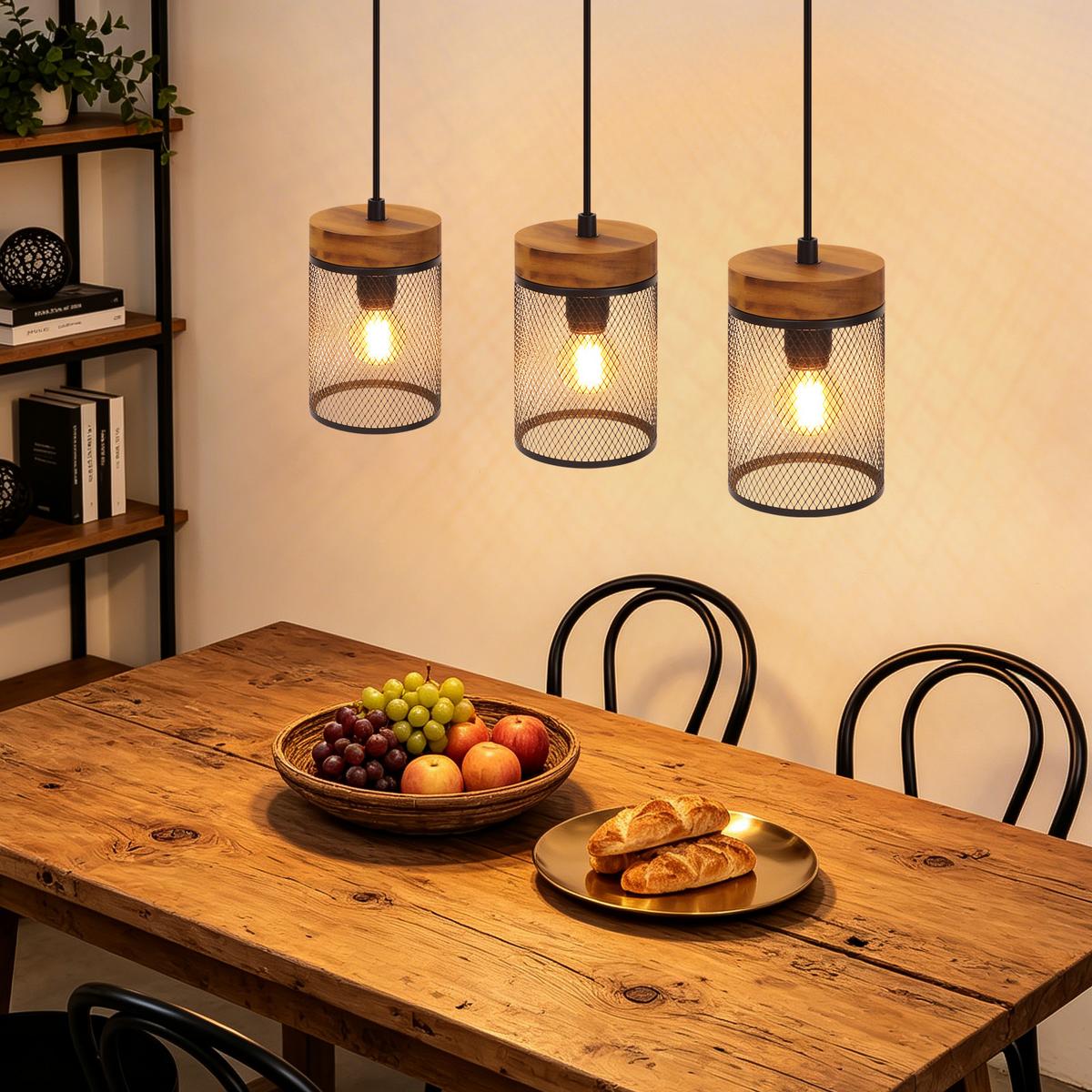 PENDELLEUCHTE Pyrex 46/10/150 cm - Schwarz/Braun, Holz/Metall (46/10/150cm) - ZMH