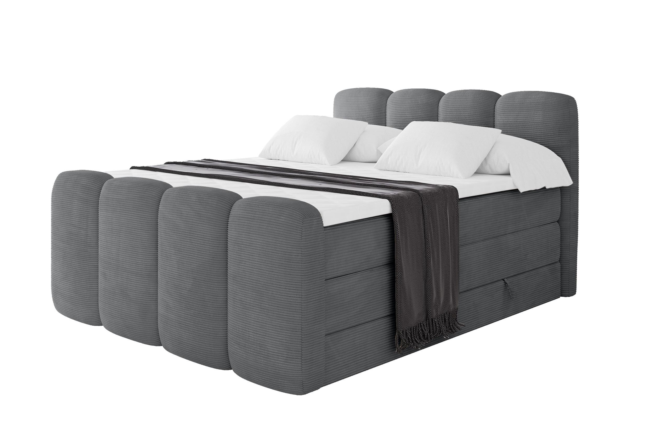 BOXBETT mit Matratze H3|H4 und Lattenrost - NINA-Z KING - 200x200 cm Poso - Dunkelgrau - Taupe, Holzwerkstoff (200/200cm) - ALTDECOR