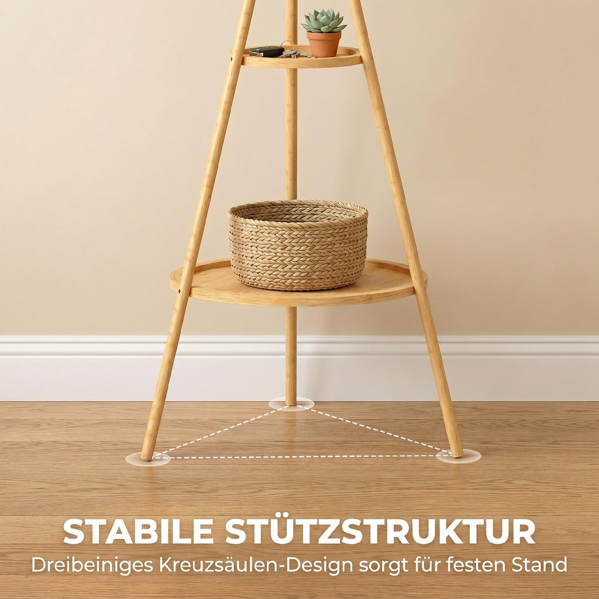 GARDEROBENSTÄNDER Bambus MDF Naturholz - Naturfarben, Naturmaterialien/Holzwerkstoff (58.5/176/58.5cm) - HOMCOM
