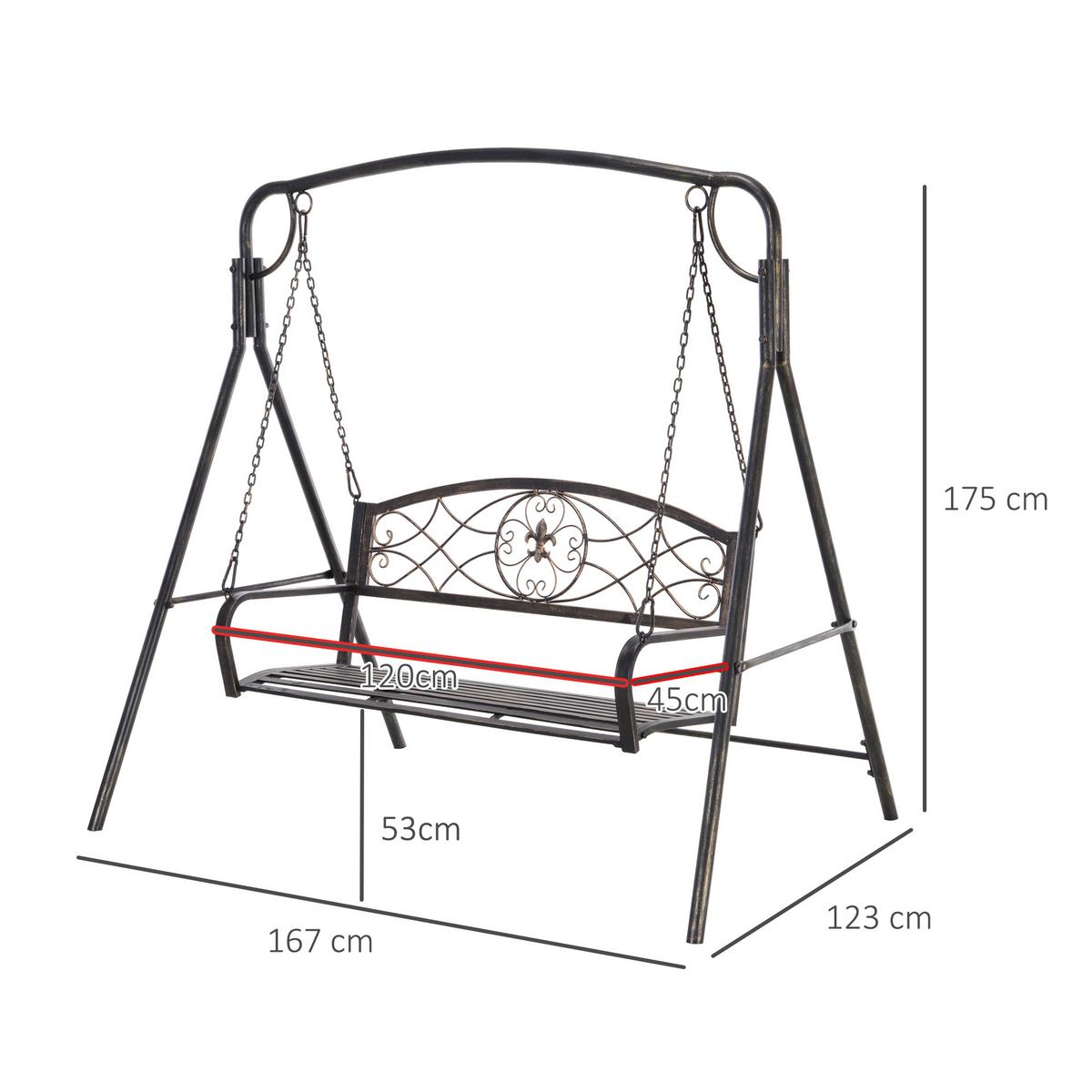 GARTENSCHAUKEL für 2 Personen, Metall, Schwarz mit Goldtönen, 167 x 123 x 175 cm - Schwarz, Metall (123/175/167cm) - Outsunny