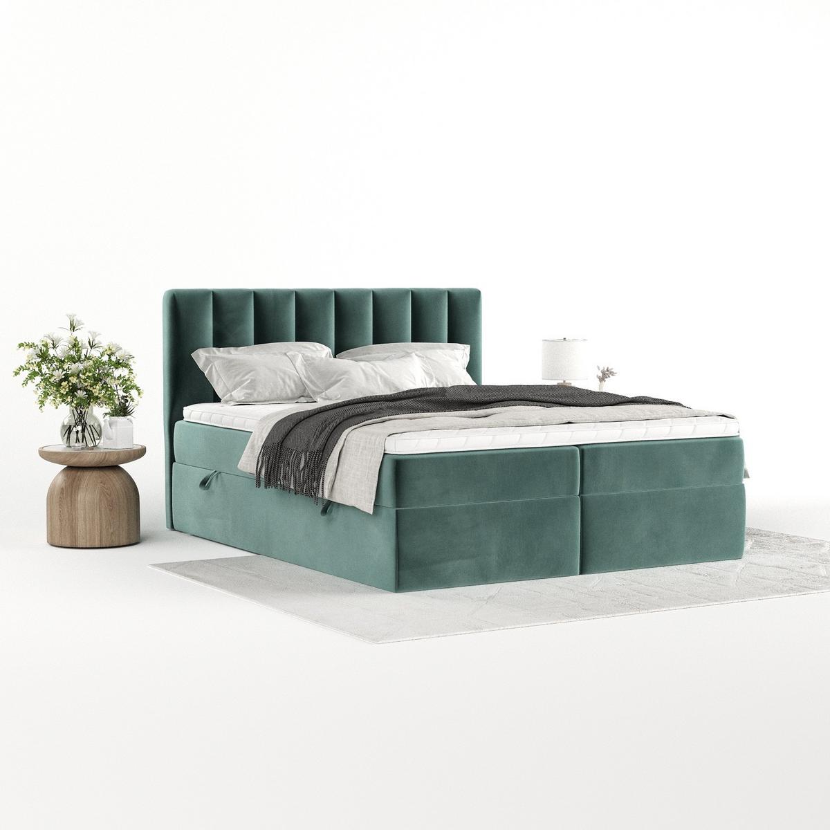 BOXBETT Bari 140/200 cm Türkis im Kronos Stoff - Türkis, Holz/Holzwerkstoff (140/200cm) - AltaBeds
