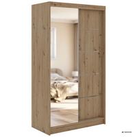 SCHWEBETÜRENSCHRANK 120 - SKORIA - Eiche Artisan mit Spiegel - Alufarben/Eiche Artisan, Holzwerkstoff/Metall (120/216/61cm) - MKS