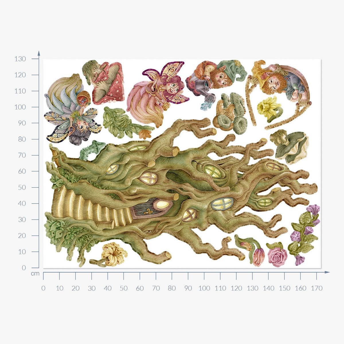 WANDAUFKLEBER 130x173cm - Feenwaldwesen - Multicolor, Kunststoff (130/173/0.1cm) - Wallfluent