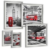 BILDER SET 5er Set - 50x50 cm & 20x30 cm & 40x60 cm Silberner Rahmen - Tropischer Wald Papageienwasserfall - Silberfarben, Kunststoff (40/60cm) - TULUP