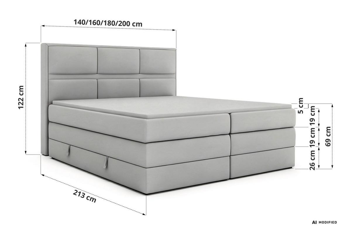 BOXSPRINGBETT ORVO KING 140/200 - Hellbraun Cord - Topper Visco - H3 - Hellbraun/Schwarz, Kunststoff/Textil (140/200cm) - MKS