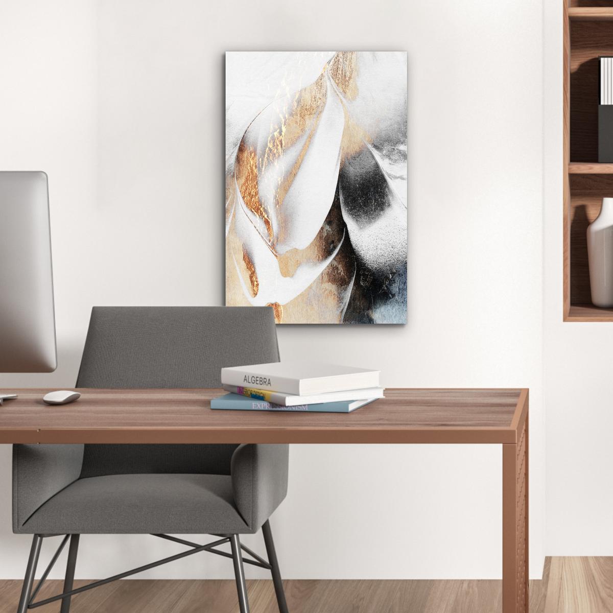 METALLBILD Luxus - Abstrakt - Gold - Weiß Deko Schlafzimmer 40x60 cm - Goldfarben, Metall (40/60cm) - MuchoWow
