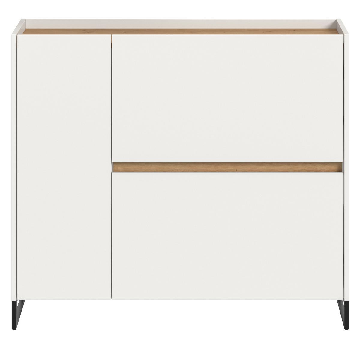 SCHUHKIPPER weiß und Artisan Eiche, Schuhschrank 110 x 94 cm, Soft-Close, Borga - Schwarz/Weiß, Holzwerkstoff/Metall (110/94/32cm) - Inn.Furn