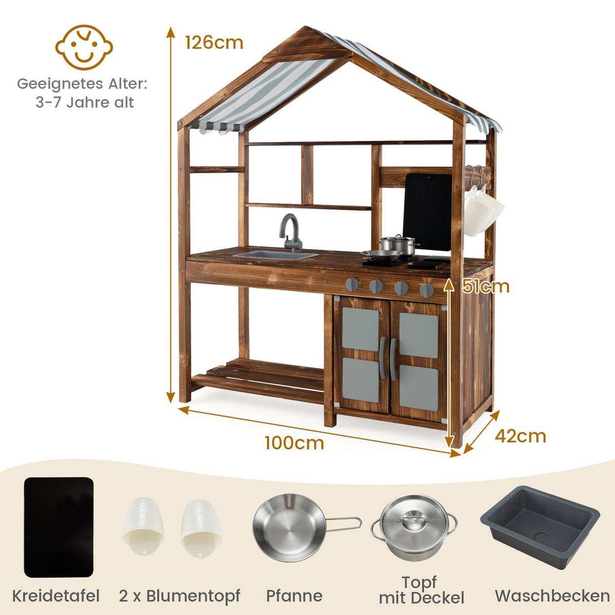 KINDERKÜCHE Outdoor Natur - Naturfarben, Holz (42/100/126cm) - COSTWAY