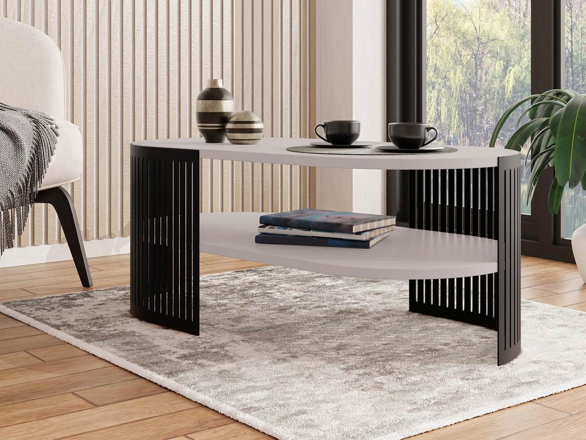 COUCHTISCH Fikoli Oval II - Kaschmir/Schwarz, Holzwerkstoff/Metall (100/50/40cm) - MIRJAN24