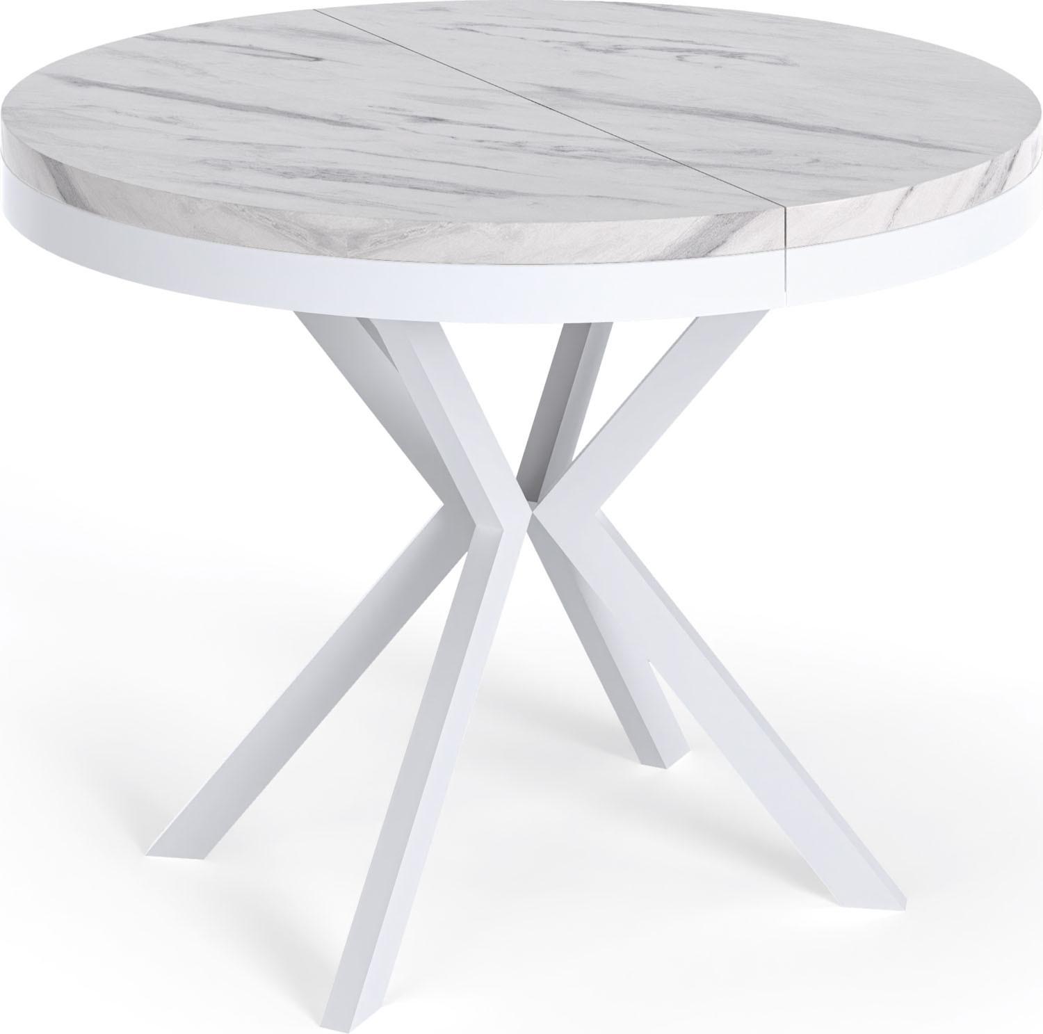 ESSTISCH Cloud runder ausziehbarer, Marmor Weiß 90-170/90/76 cm - Ecru/Weiß, Holzwerkstoff/Metall (90/170/76cm) - WFL GROUP