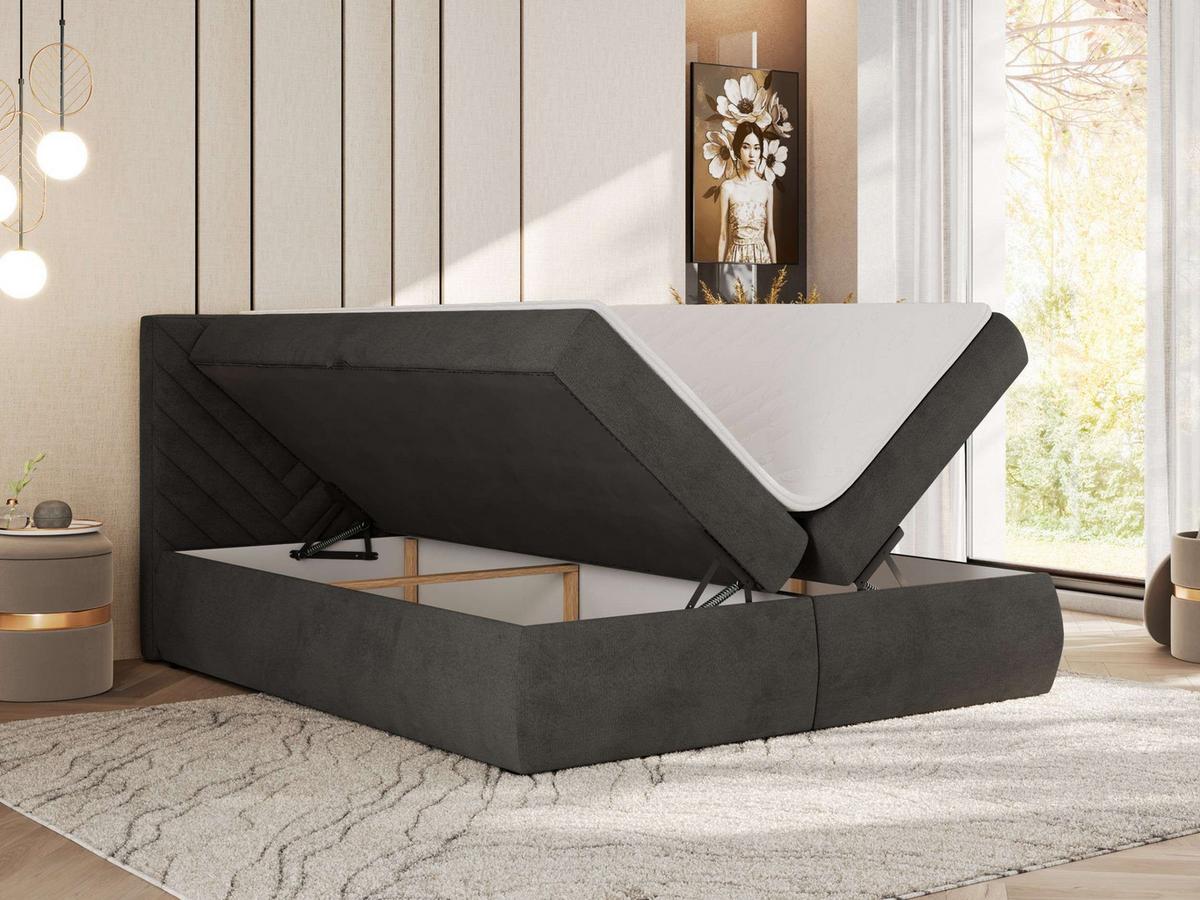 BOXBETT AVERTA 180/200 - Dunkelgrau Velvet - H3 - Dunkelgrau, Textil (180/200cm) - MKS