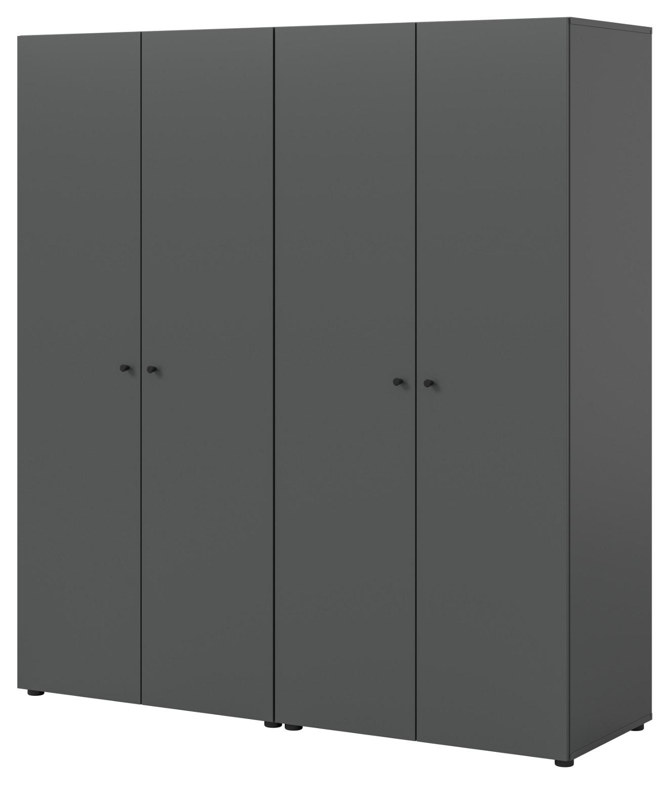 KLEIDERSCHRANK grau 4-türig 160 cm, Drehtürenschrank mit Kleiderstangen - Schwarz/Grau, Holzwerkstoff/Kunststoff (160/176/51cm) - Inn.Furn