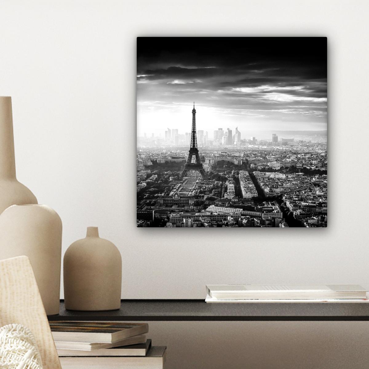 LEINWANDBILD Paris - Skyline - Eiffelturm - Stadt - Wolken Deko Wohnzimmer 20x20 cm - Dunkelgrau, Textil (20/20cm) - MuchoWow