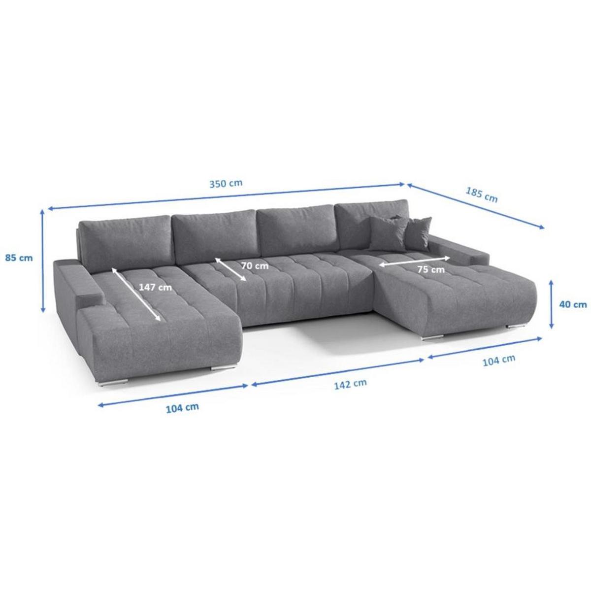 WOHNLANDSCHAFT Draco U Hellgrau. - Silberfarben/Hellgrau, Textil/Metall (350/85/185cm) - Beautysofa