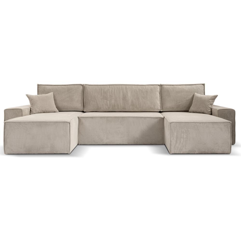 WOHNLANDSCHAFT Hektor U mit Schlaffunktion, 377 cm, beige - Beige/Schwarz, Kunststoff/Textil (377/94/152cm) - Beautysofa