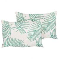 GARTENKISSEN 2er-Set Blattmuster beige/ grün 40/60 cm Poggio - Beige, Textil (40/60cm) - Beliani