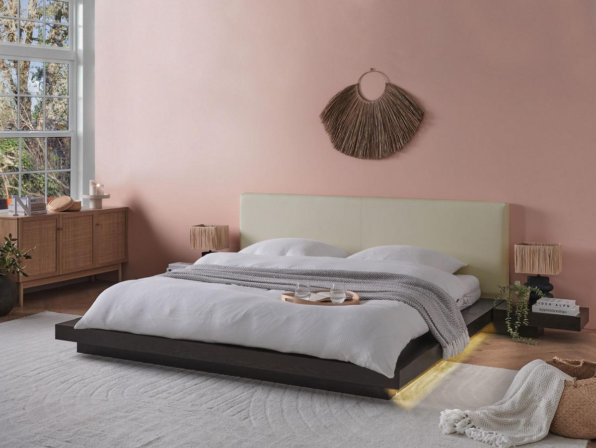 BETT mit LED 180x200 cm Dunkler Holzfarbton Zen - Dunkelbraun, Holzwerkstoff (180/200cm) - Beliani