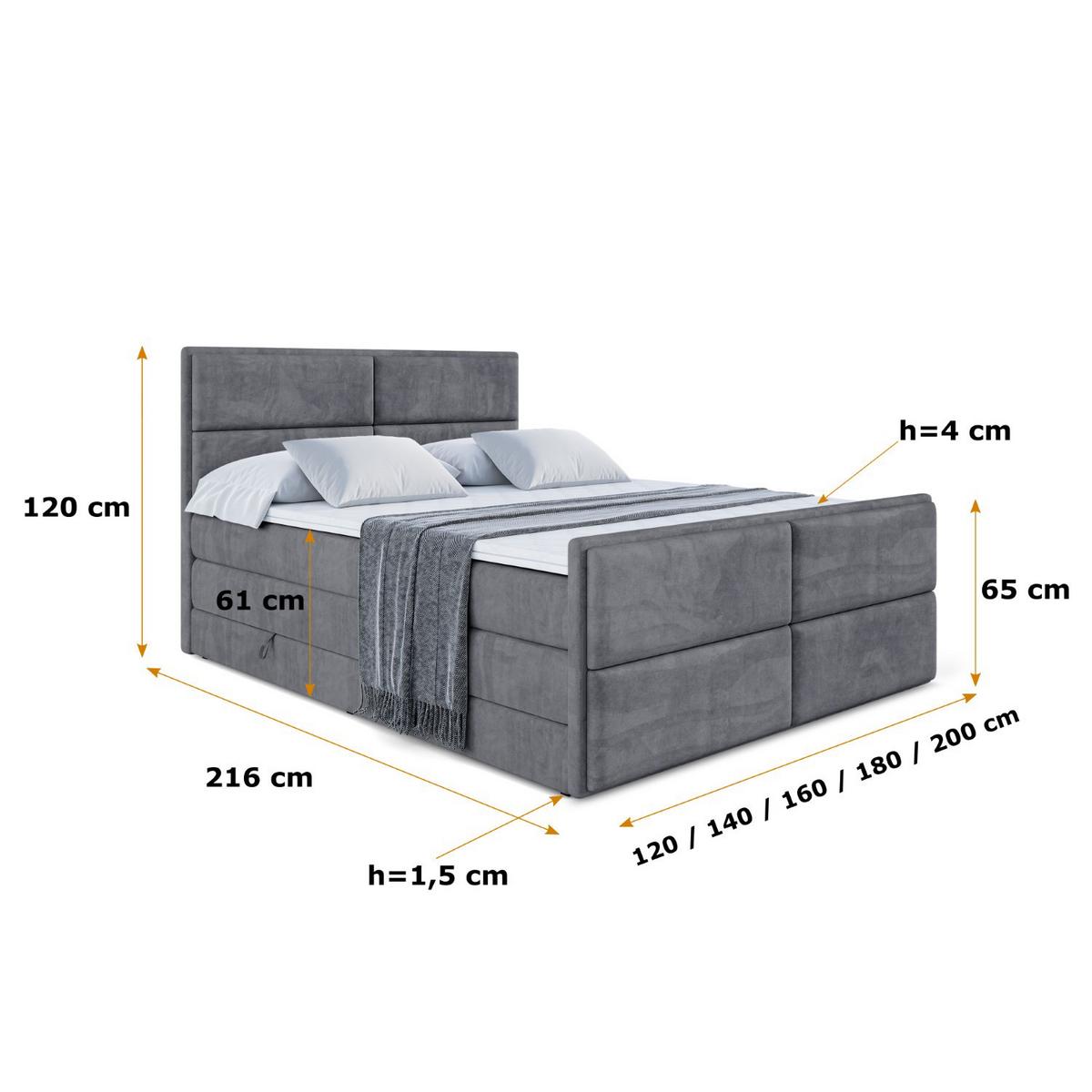 BOXSPRINGBETT AURA-Z KING - 140 x 200 - H3/H4 - Dunkelgrau - Dunkelgrau, Holzwerkstoff (140/200cm) - ALTDECOR