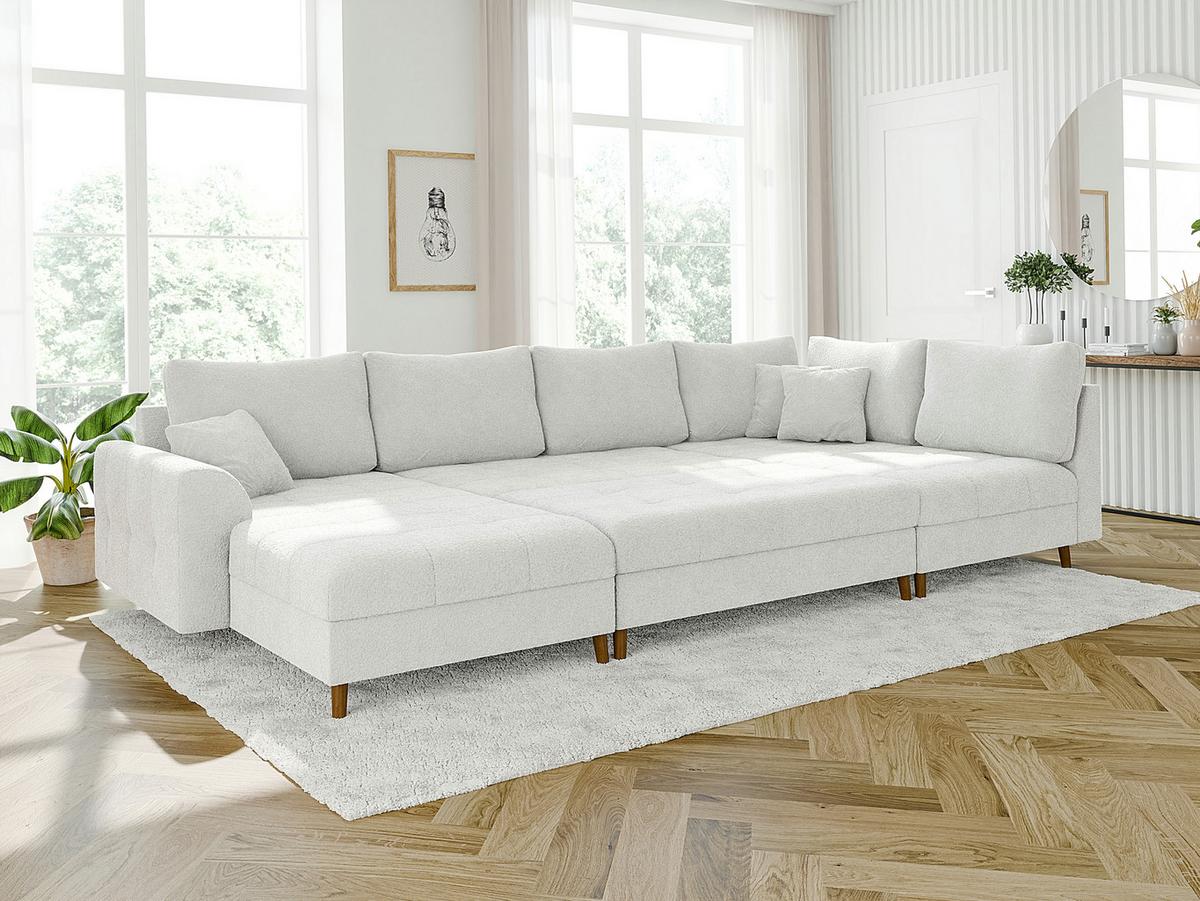 HOCKER Henrik Weiß Boucle - Weiß/Braun, Holz/Textil (118/40/73cm) - S-Style Möbel