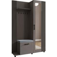 GARDEROBE Linaro mit Spiegel, Sitzbank in Lamellen-Optik 137/207/42 cm, Links - Dunkelgrau/Schwarz, Holzwerkstoff (137/207/42cm) - WFL GROUP